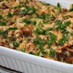 Potato casserole with meat and mushrooms in the oven